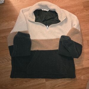 Zara Cream and Brown Zip-Up Sweater